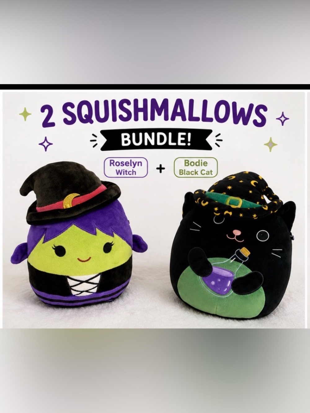 Squishmallows Halloween  Roselyn Duo Plush - Black, Purple & Green set of 2